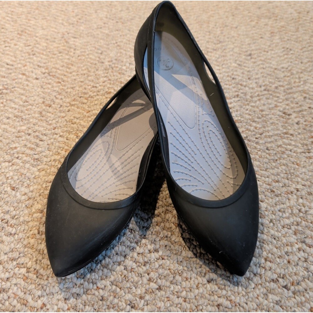 Crocs Rio Ballerina Flats Shoes Womens US 8 Black Pointed Toe Cutout Comfort